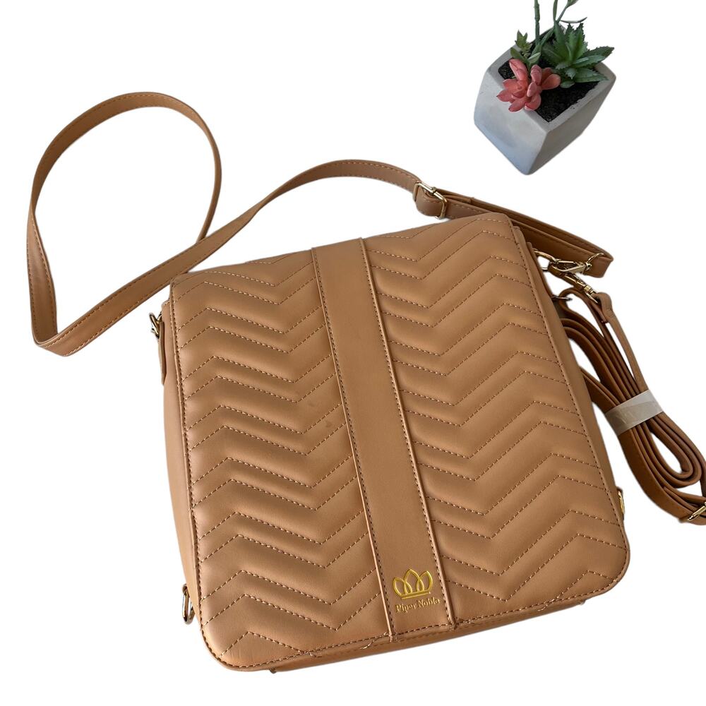 Piper Noble Quilt Convertible Backpack Crossbody Bag Neutral Blush Vegan Leather